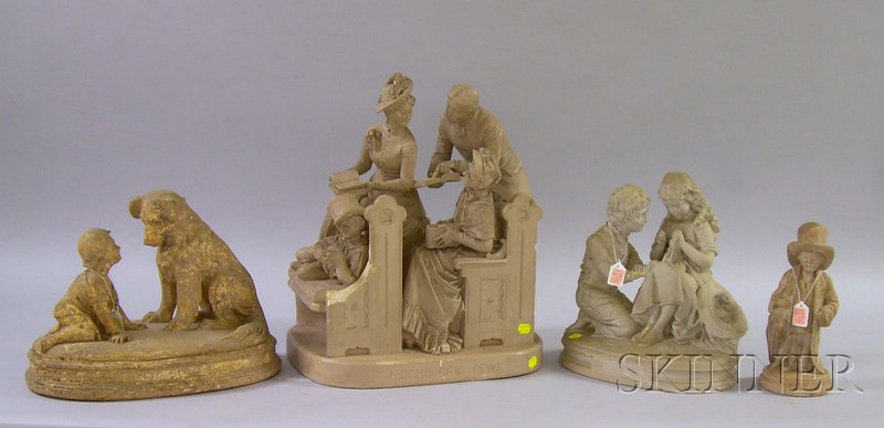 Appraisal: John Rogers Painted Plaster Figural Group and Three Other Painted