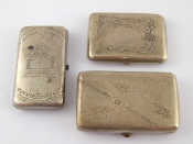 Appraisal: Three Russian cigarette small cheroot cases one with cabochon thumbpiece