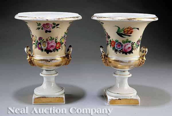 Appraisal: A Good Pair of Paris Porcelain Campagna Vases c fronts