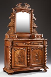 Appraisal: French Henri II Carved Walnut Marble Top Dresser c the