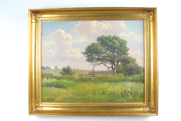 Appraisal: SVEN DREWS Danish born Oil on canvas Landscape with fence