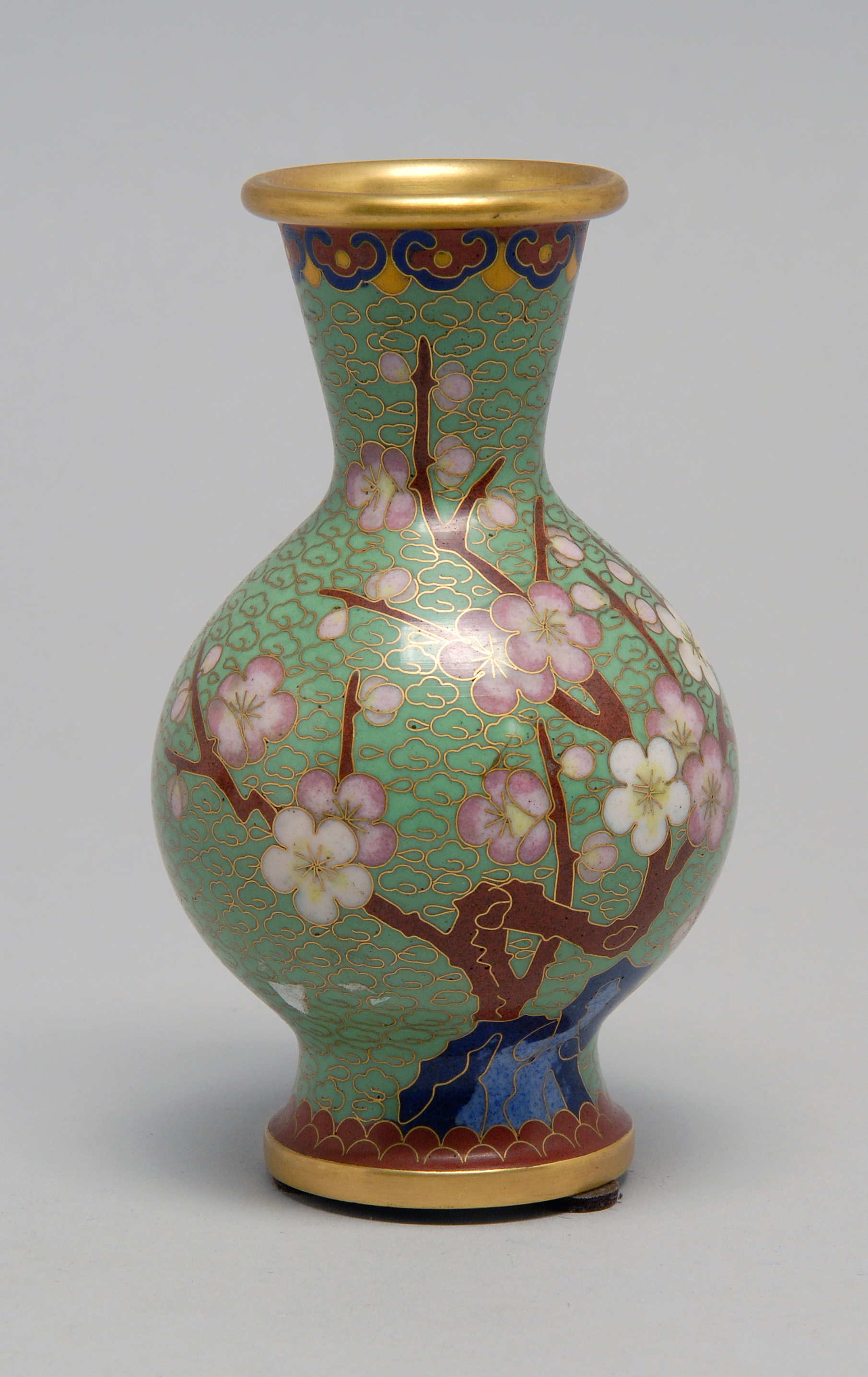 Appraisal: CLOISONN ENAMEL VASE th Century Blossoming cherry tree on a