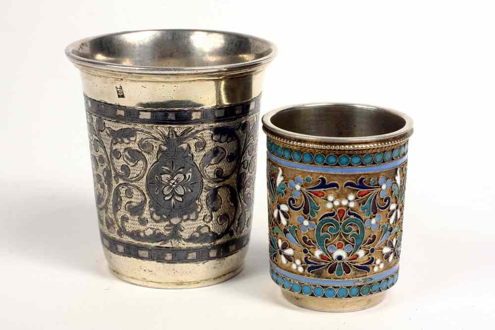 Appraisal: RUSSIAN SILVER LIQUOR CUPS - Gilt Silver Cloisonne Vodka Cup