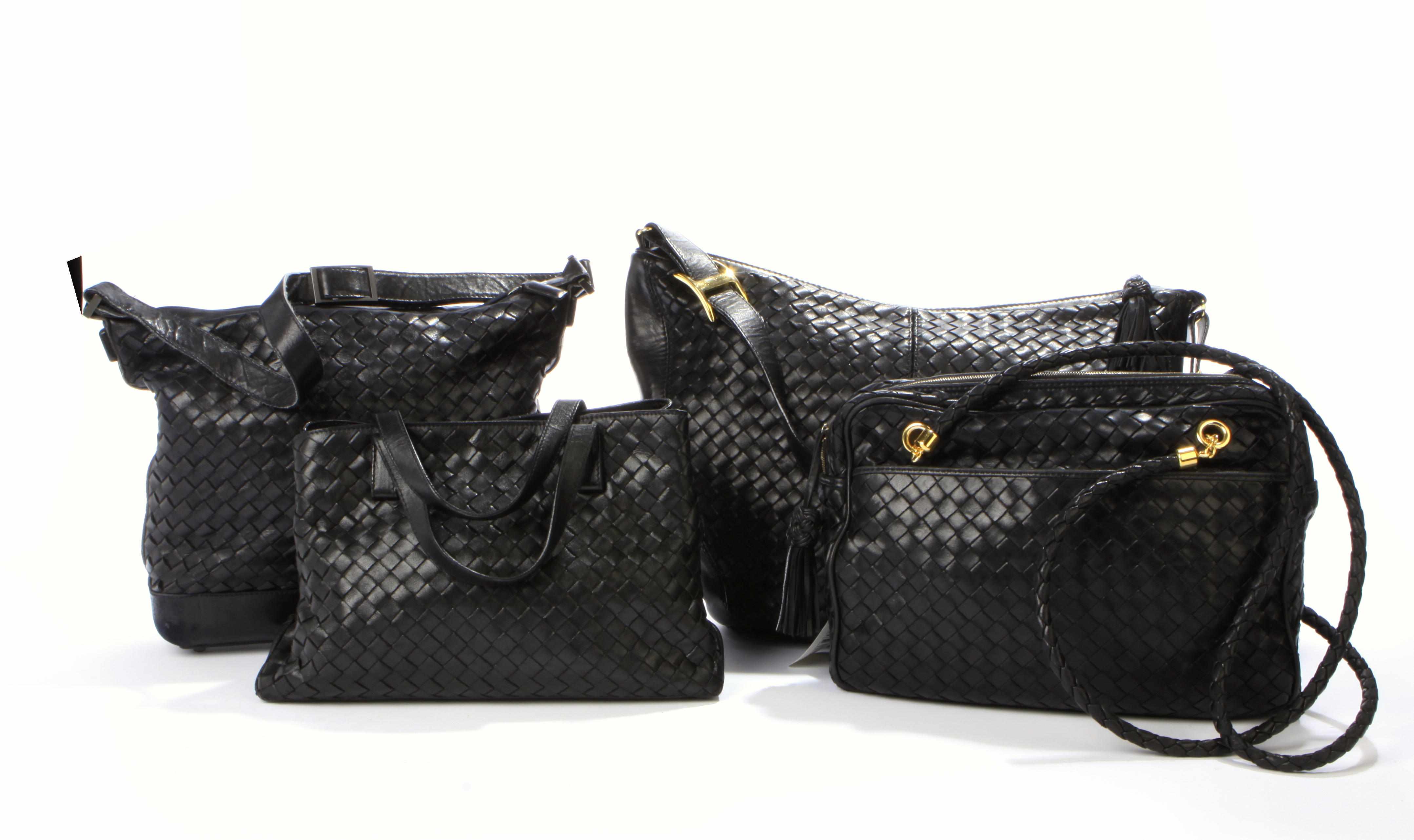 Appraisal: Four Bottega Veneta black woven leather handbags height of largest