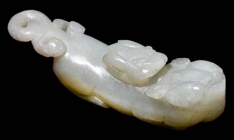 Appraisal: Jade Belt Hook Mythical Beast Chinese carved with smaller figural