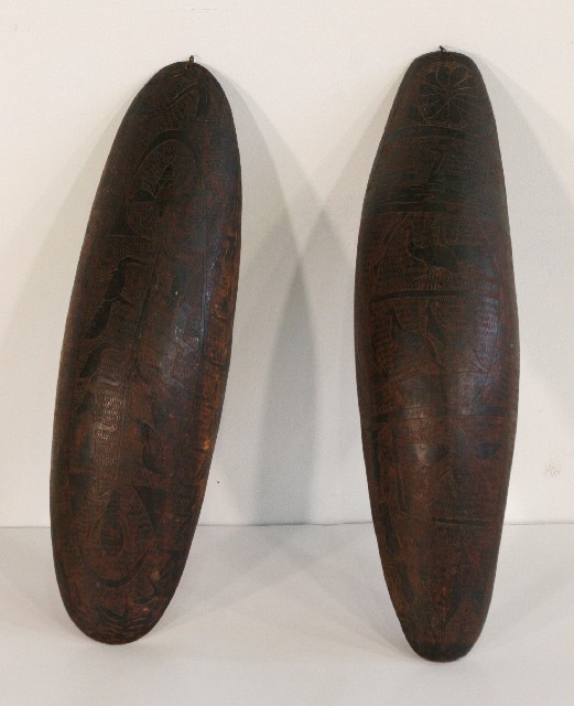 Appraisal: Two Transitional Shields circa s hardwood of elongated ovoid form