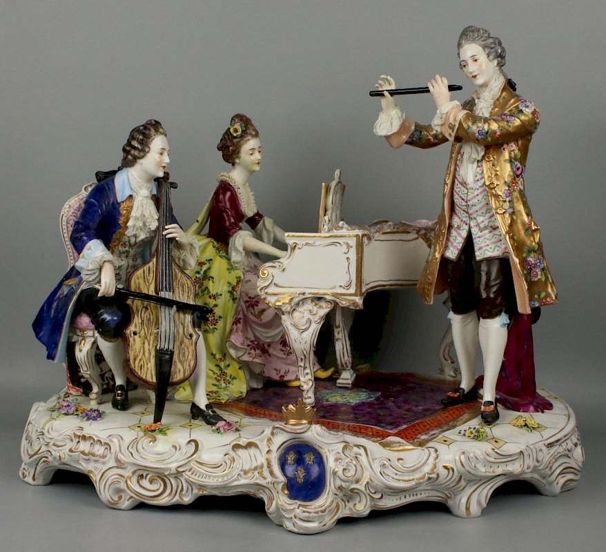 Appraisal: Large Dresden Volkstedt figurine Musical Trio MANUFACTURE Dresden Volkstedt Aelteste