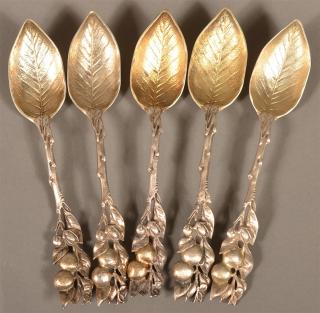 Appraisal: Five Gorham Sterling Silver Teaspoons Heavy fruit and floral handles