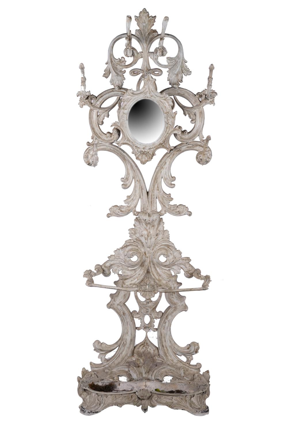 Appraisal: PAINTED ALUMINUM HALL TREEwith a central cartouche-framed mirror Condition arms