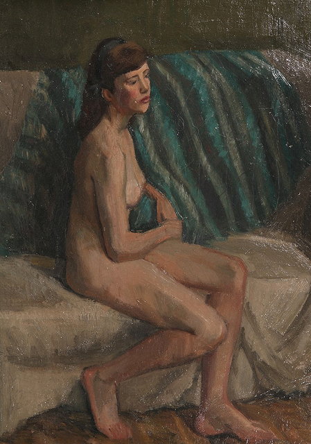 Appraisal: Kenneth Budd British - Sitting Nudeoils on canvas cm x