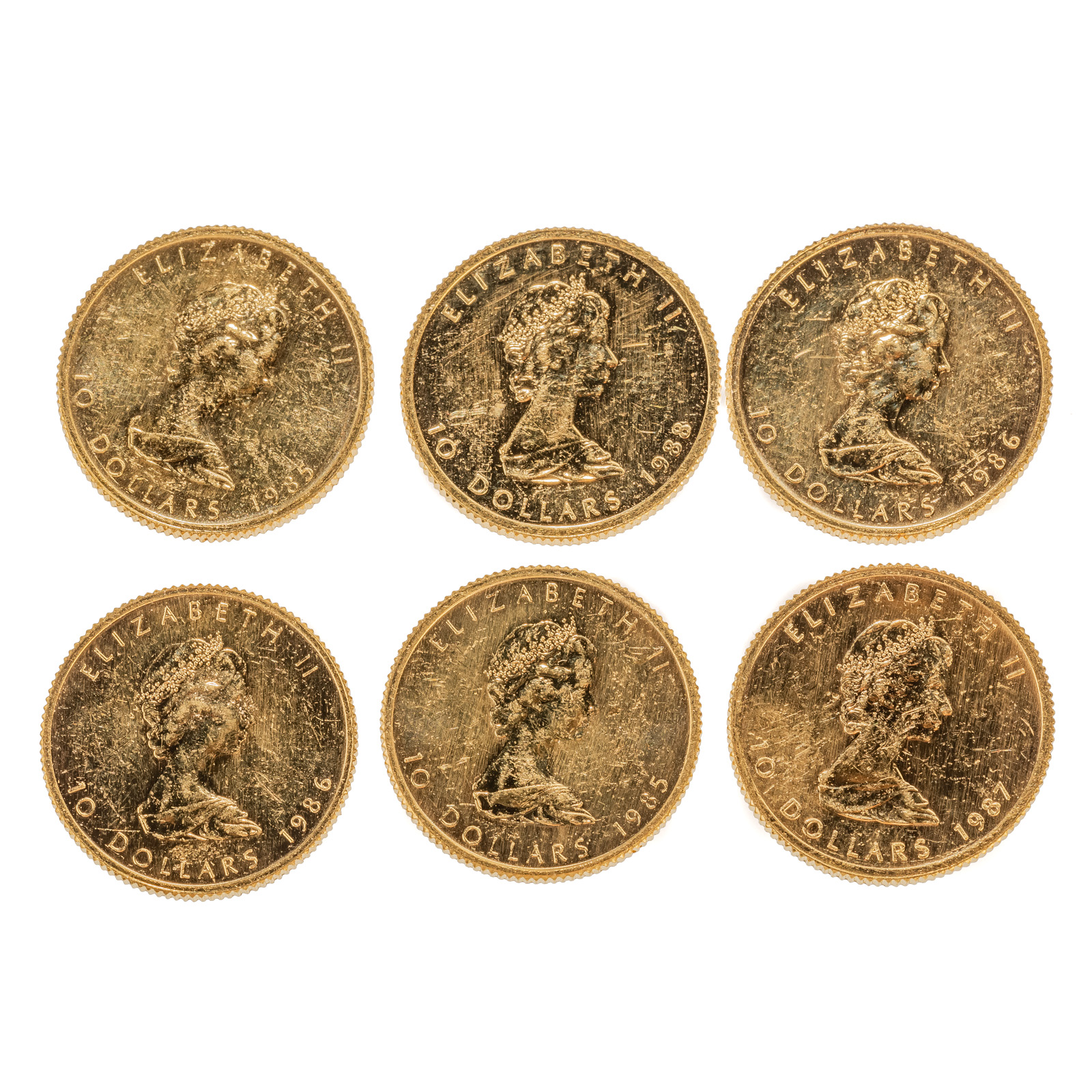 Appraisal: SIX OZ CANADIAN GOLD MAPLE LEAFS UNC Three different years