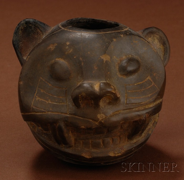 Appraisal: Pre-Columbian Jaguar Head Bowl Peru Huari c - A D