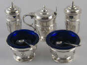 Appraisal: A five piece silver cruet set in the early th