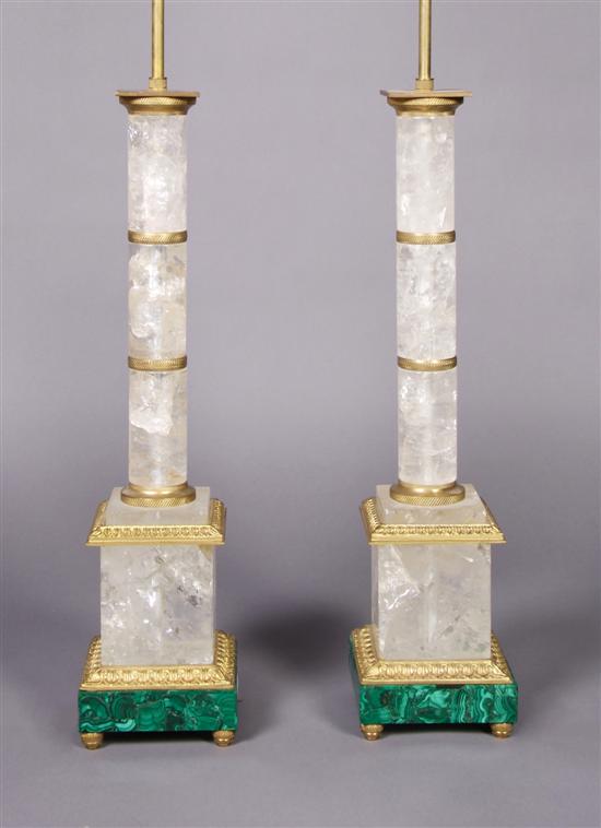 Appraisal: A Pair of Neoclassical Rock Crystal Lamps Height overall inches