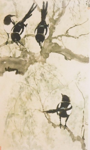 Appraisal: thC Oriental school Print of magpies six character stamp cm