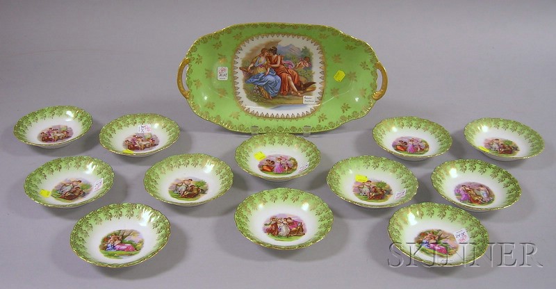 Appraisal: Thirteen-piece Victoria Gilt and Transfer Genre Scene Decorated Porcelain Ice