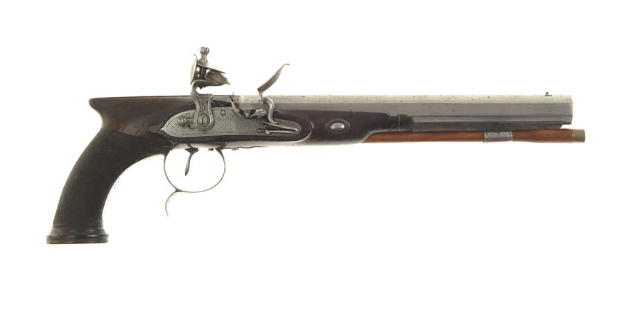 Appraisal: MORTIMER SAW HANDLE FLINTLOCK PISTOL NSN Cal oct bbl The