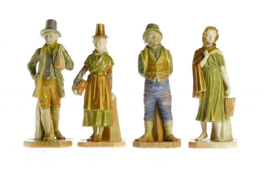 Appraisal: FOUR ROYAL WORCESTER FIGURES OF AN IRISHMAN AND GIRL AND