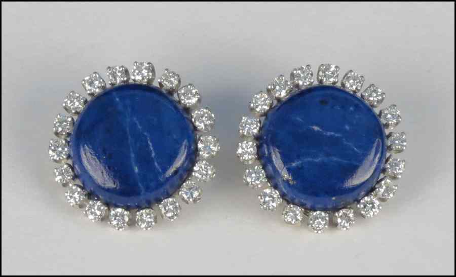 Appraisal: PAIR OF LAPIS DIAMOND AND KARAT WHITE GOLD EARCLIPS round