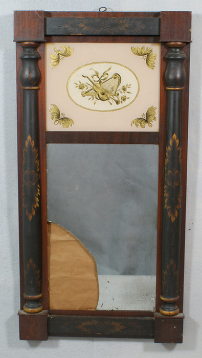 Appraisal: Empire mirror with stenciled columns and eglomise plaque of musical