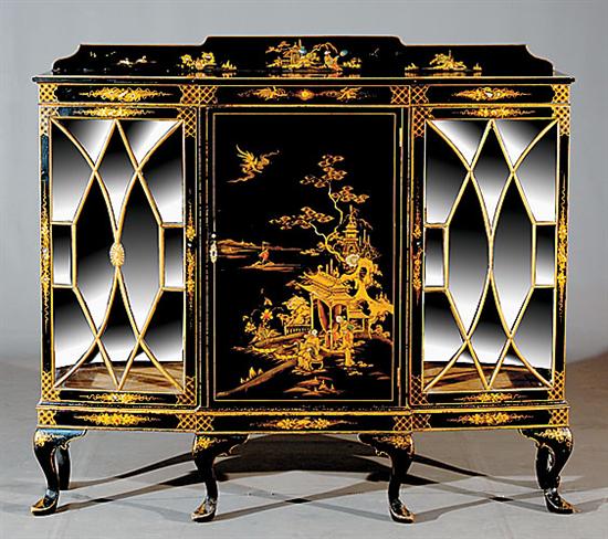 Appraisal: Victorian chinoiserie bow front display cabinet last quarter th century