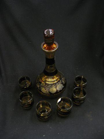 Appraisal: Italian Art Glass Decanter Cordials fine etched floral decanter is