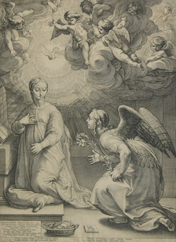 Appraisal: Hendrick Goltzius Dutch - The Annunciation Engraving on heavy paper