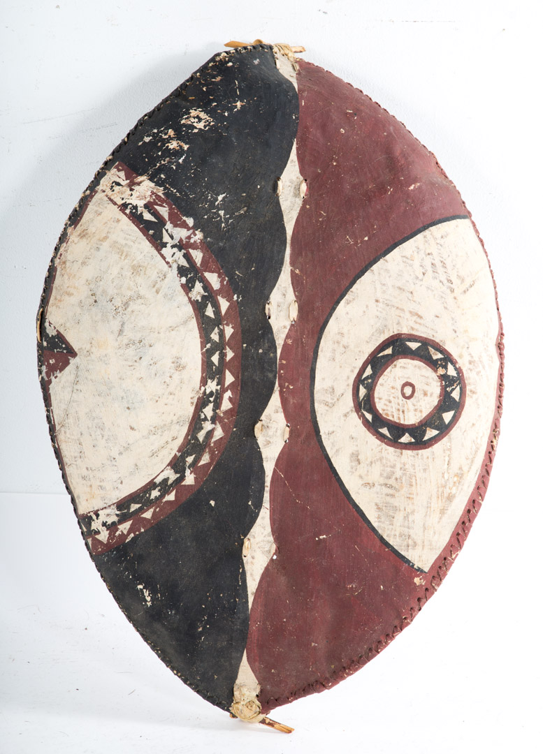 Appraisal: African shield polychrome animal skin or kaolin x in Provenance