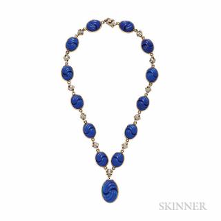 Appraisal: kt Gold Sodalite and Diamond Necklace composed of carved sodalite