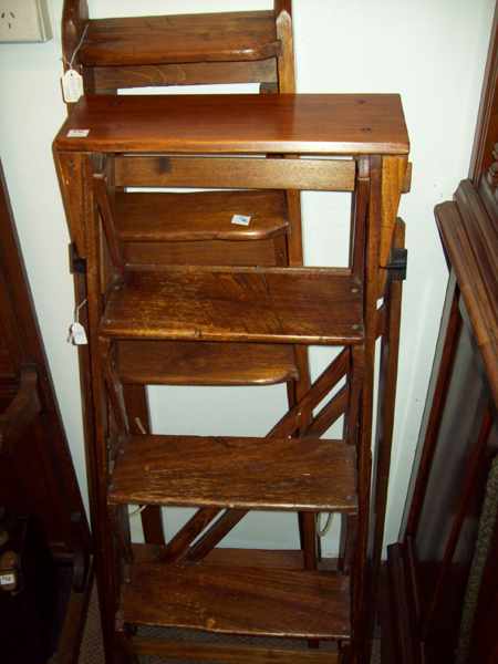 Appraisal: TWO ANTIQUE WOODEN STEP LADDERS