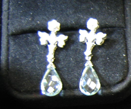 Appraisal: DIAMOND AND AQUAMARINE EARRINGS k white gold dangling pierced earrings