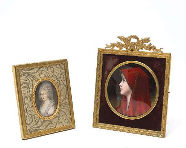 Appraisal: A Limoges enamel plaque and a portrait miniature first quarter