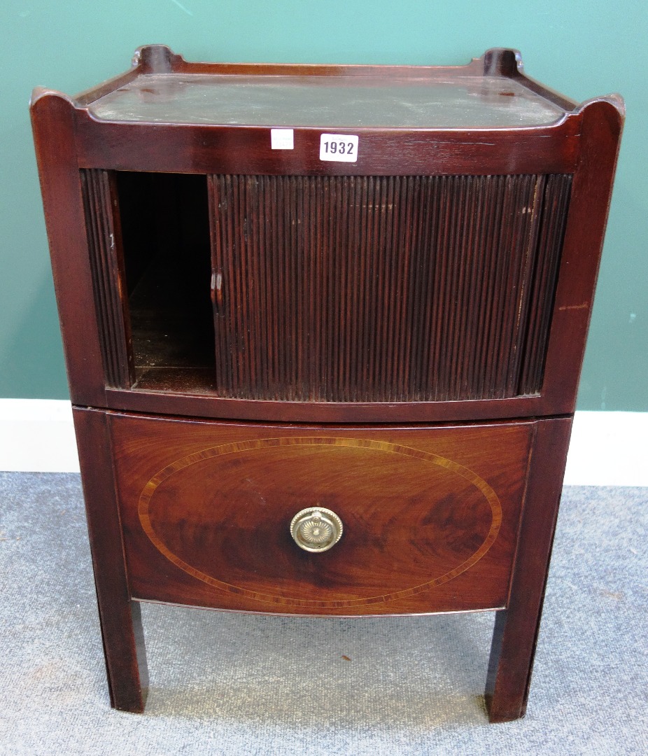 Appraisal: A George III mahogany tray top night stand with tambour