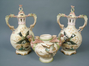 Appraisal: A trio of lidded vessels by Alfred Stellmacher Teplitz Austria