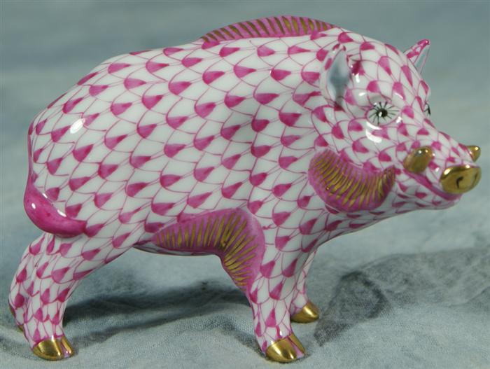 Appraisal: Herend fishnet figurine pink warthog long no damage Estimate -