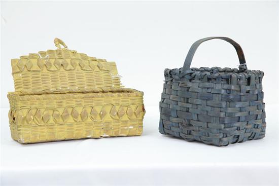 Appraisal: TWO PAINTED BASKETS Includes a yellow-painted hanging basket h l