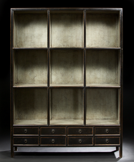 Appraisal: Chinese Lacquered Wood Open Bookcase first half th century composed