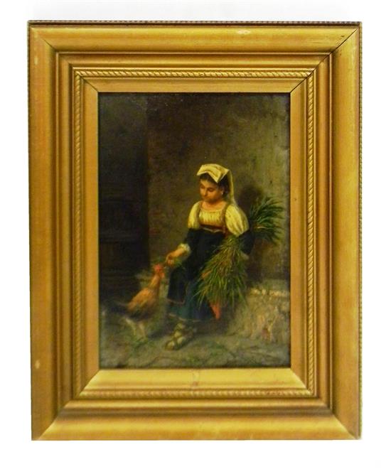 Appraisal: G Avonite Continental th C oil on panel depicting young