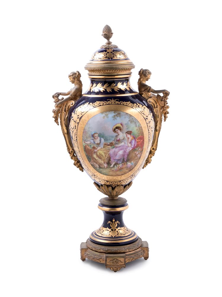 Appraisal: A Sevres Style Gilt Bronze Mounted Painted and Parcel Gilt