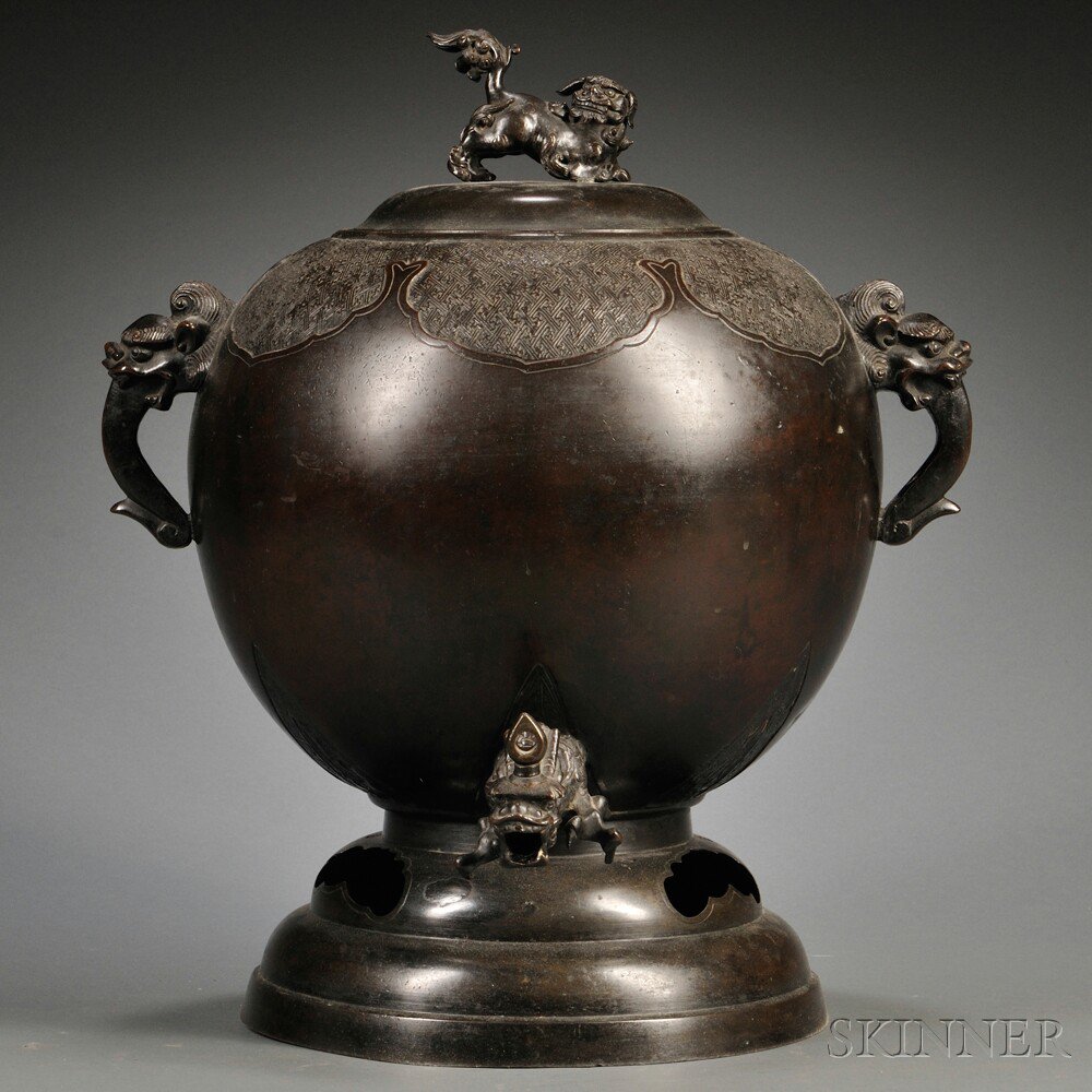 Appraisal: Bronze Samovar and Cover Asia th century globular body resting