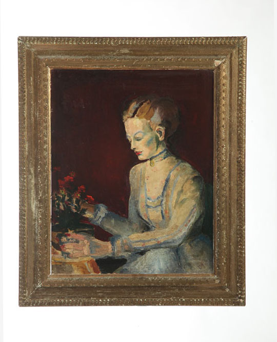 Appraisal: YOUNG WOMAN ARRANGING FLOWERS AMERICAN SCHOOL EARLY TH CENTURY Oil