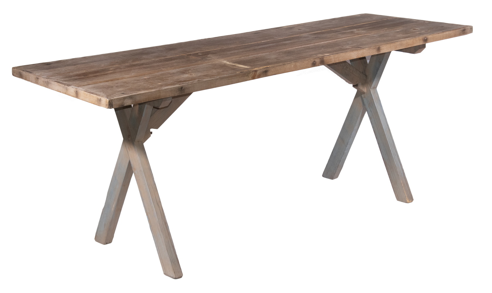 Appraisal: PAINTED SAWBUCK TABLE Rectangular Dining Table with distressed grey painted