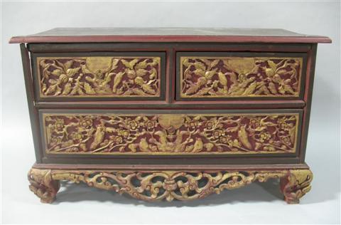 Appraisal: CHINESE PAINTED GILT CARVED STORAGE CHEST h w d in