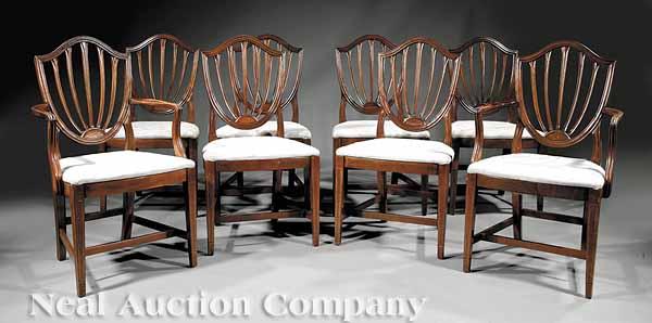 Appraisal: A Suite of Eight Hepplewhite-Style Inlaid Mahogany Dining Chairs mid-