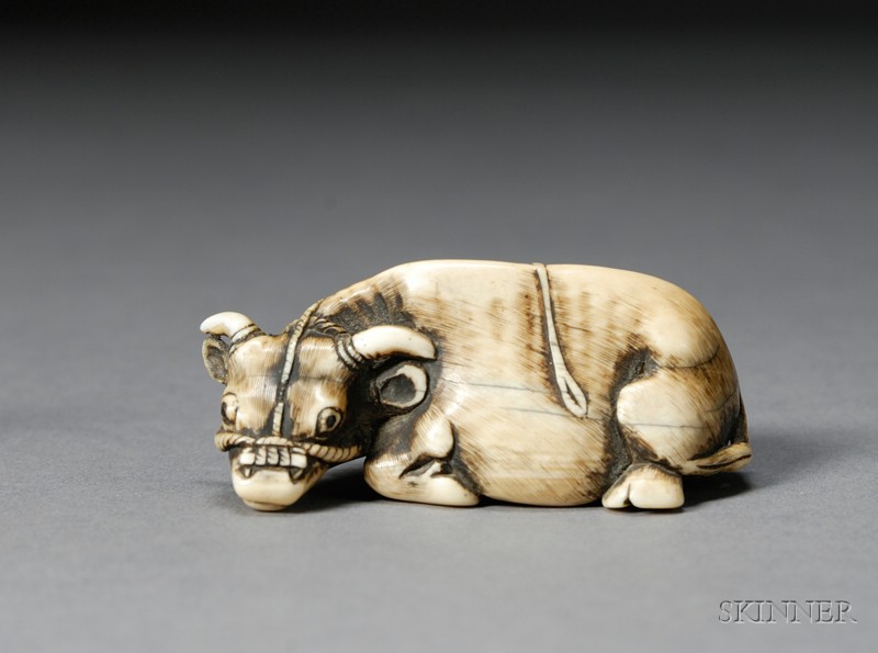 Appraisal: Ivory Netsuke Japan th century study of a reclining ox