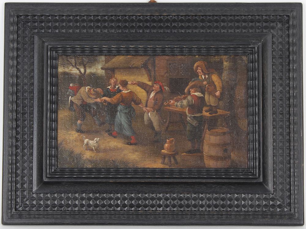 Appraisal: Dutch th C Painting of Peasants w Dog Dutch th