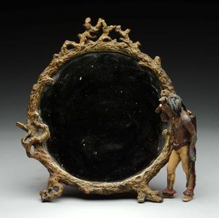 Appraisal: Bronze Mirror with Figural Indian Nice detailed figure of Indian