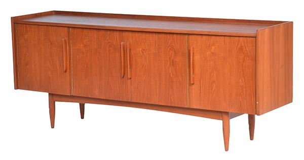 Appraisal: TEAK SIDEBOARD c s four sliding doors x x cm