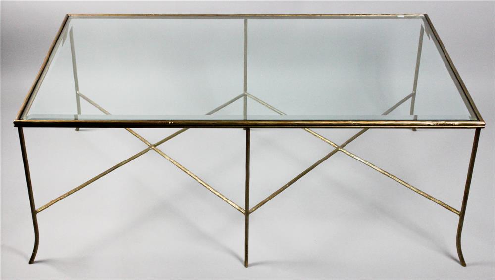 Appraisal: CUSTOM MADE GLASS AND METAL COFFEE TABLE beveled rectangular glass