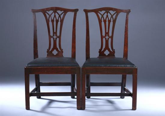 Appraisal: PAIR AMERICAN CHIPPENDALE MAHOGANY SIDE CHAIRS th century with black